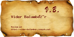 Vider Balambér névjegykártya
